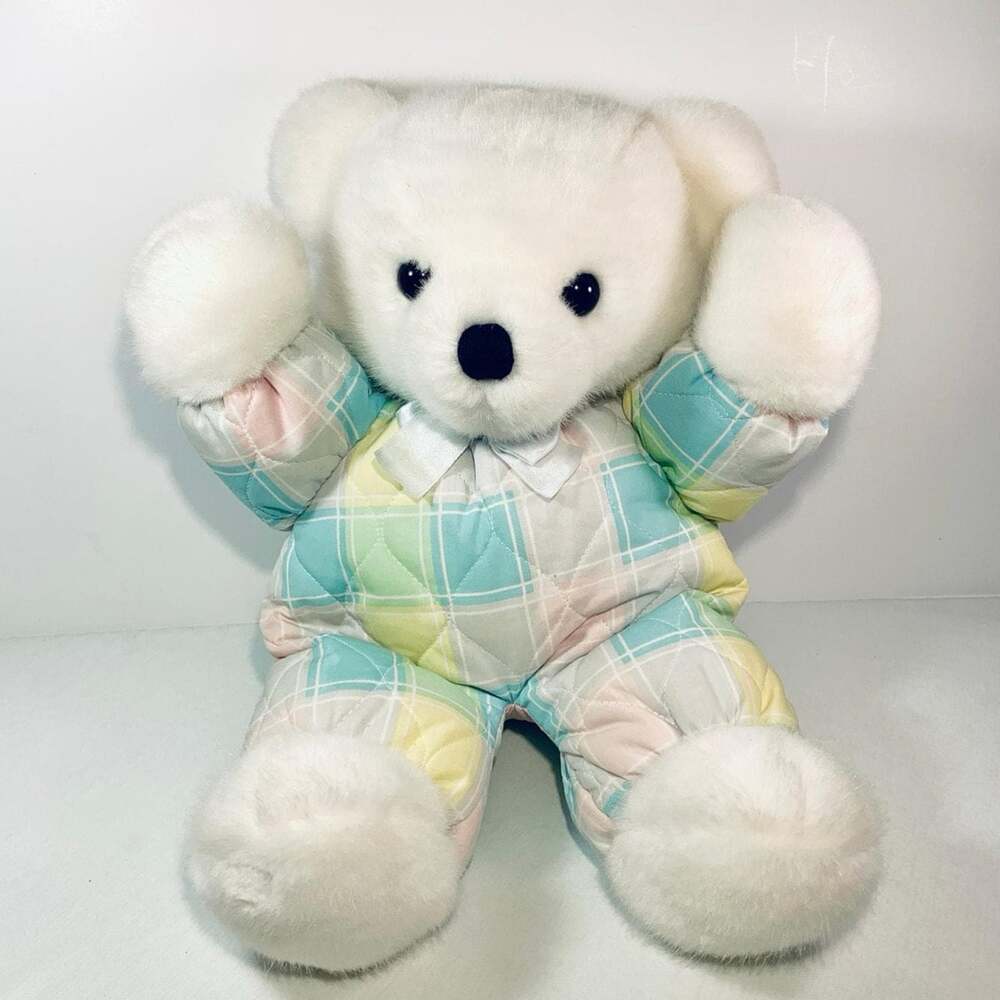 Vintage 1979 Cuddles Dakin Quilted Pastel White Bear plush stuffed animal